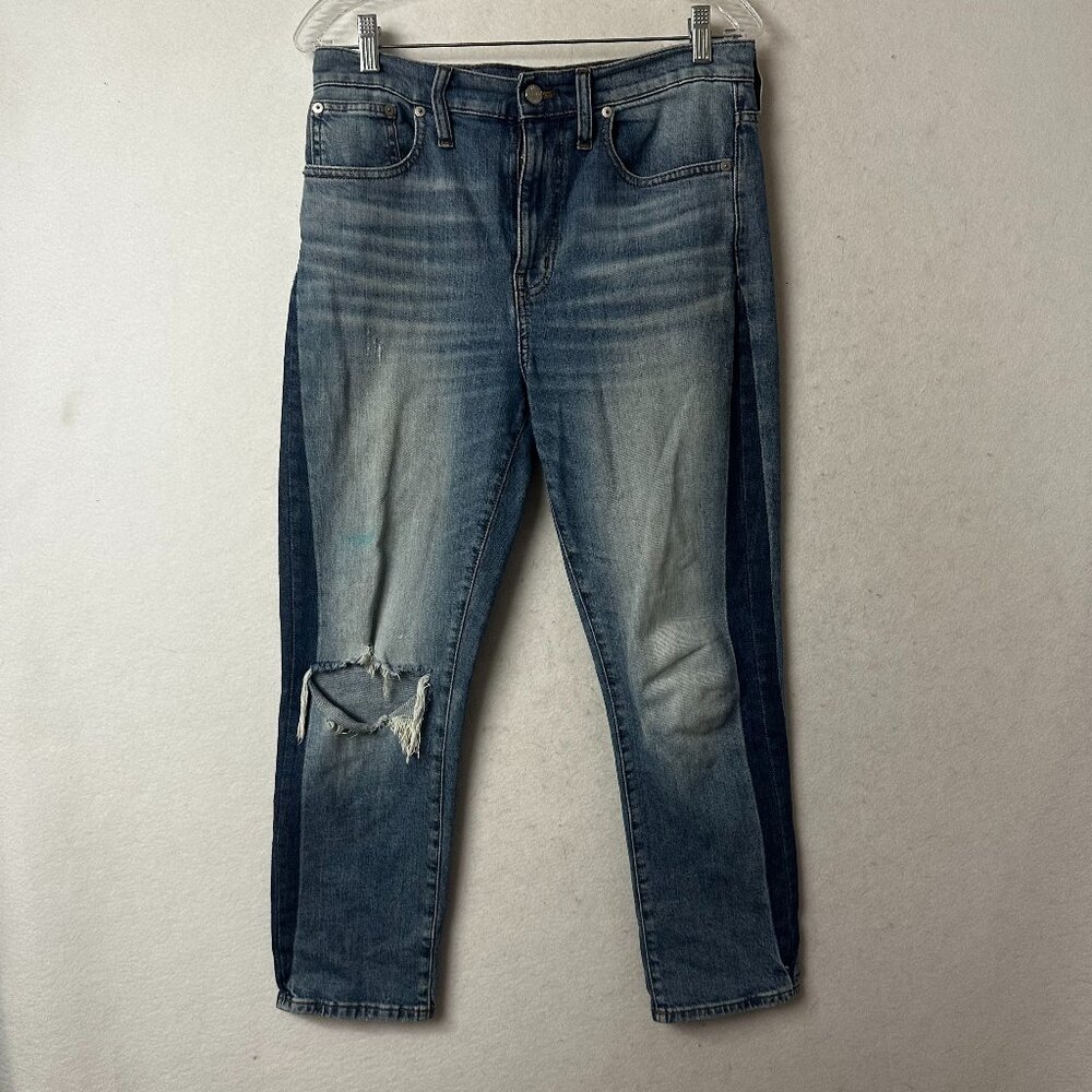 Madewell High Rise Slim Boy Jean size 27 jeans 2 tone denim distressed 30 x 25โ